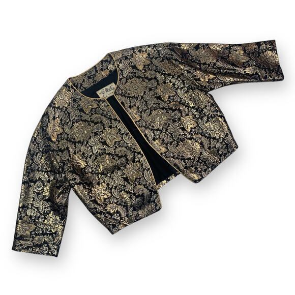 1950's MISS ELLIETTE of CALIFORNIA woven gold and black floral cropped jacket - Picture 6 of 14
